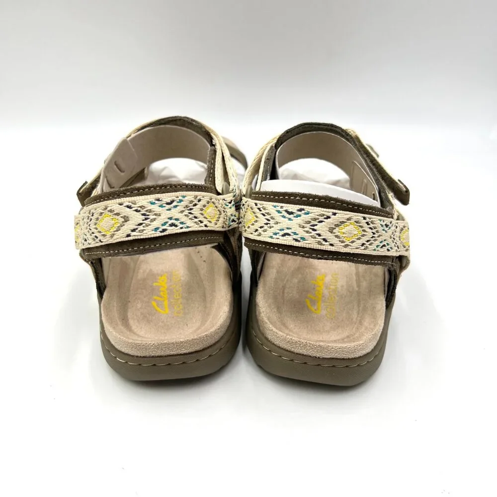 Clarks Womens Size 10 10M Olive Green Suede Leather Sandals Comfort Summer Shoes